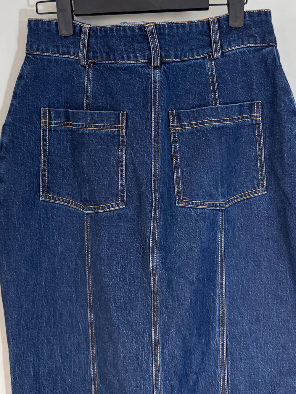 Anthropologie Pilcro Godet Flare Tulip Mermaid Denim Maxi Skirt Dark Wash Size 6 - Picture 7 of 16